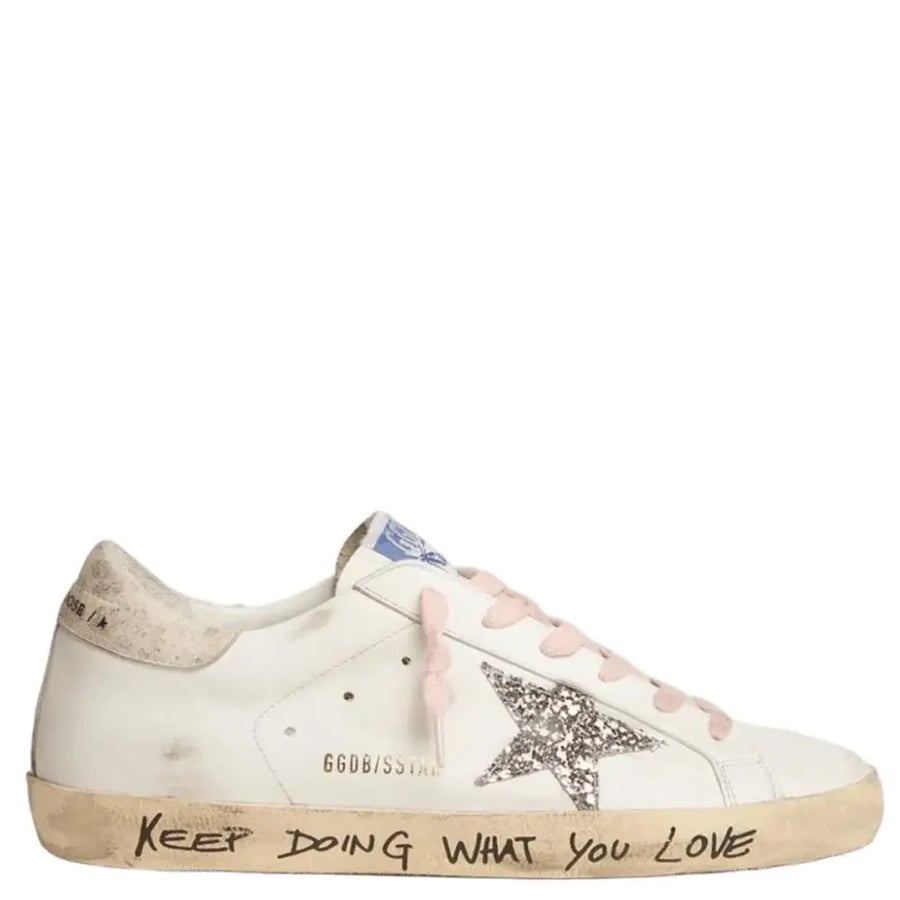 Golden Goose Super-Star with silver glitter star and leopard print heel tab