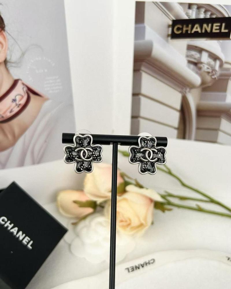 Chanel Black Camellia Earrings