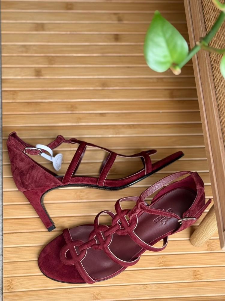 Hermes Suede Strappy Heel Sandals