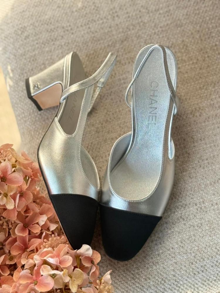 Chanel Metallic Slingback Heels