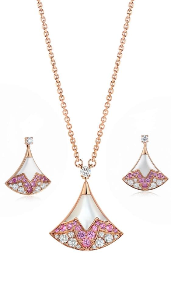 Bvlgari Divas Dream Necklace and Earrings Set Mother of Pearl Pink - Rose Gold