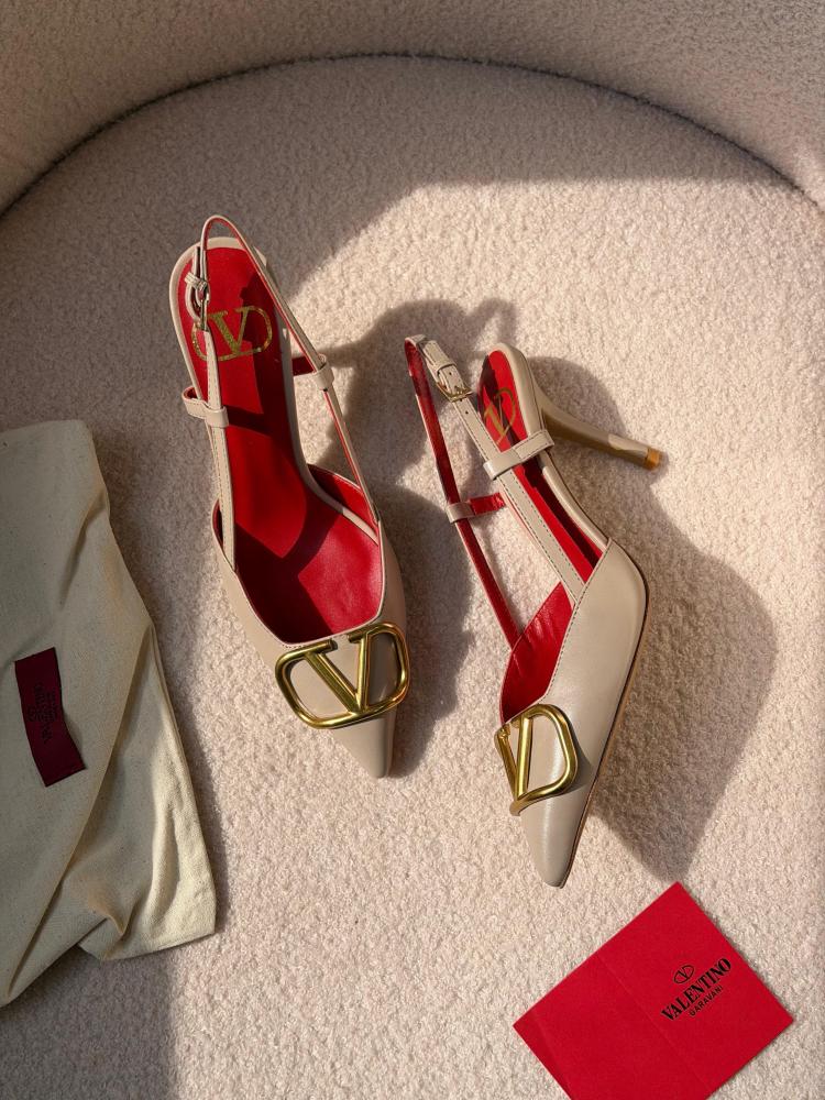 Valentino VLogo Slingback Beige Heels