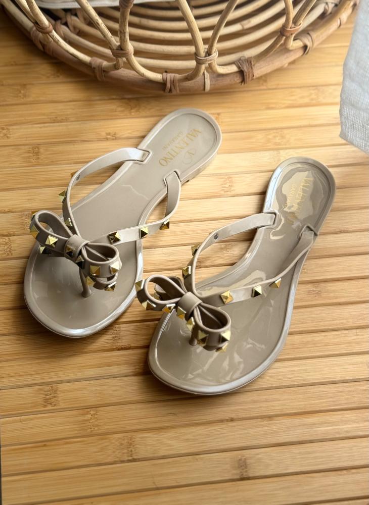 Valentino Rockstud Bow Jelly Thong Sandal