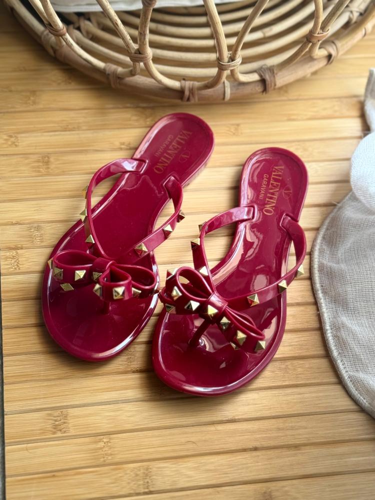 Valentino Rockstud Bow Jelly Thong Sandal