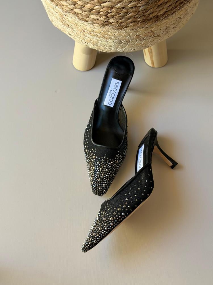 Jimmy Choo Crystal Mesh Mule Heels