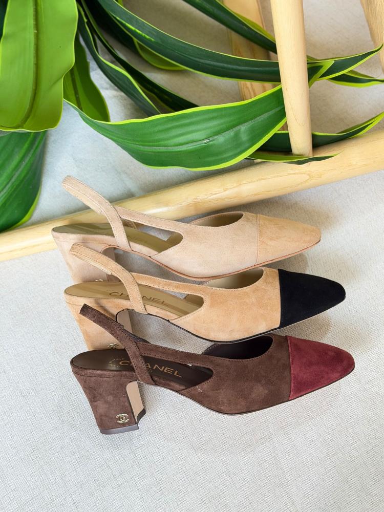 Chanel Cap Toe Slingback Block Heel