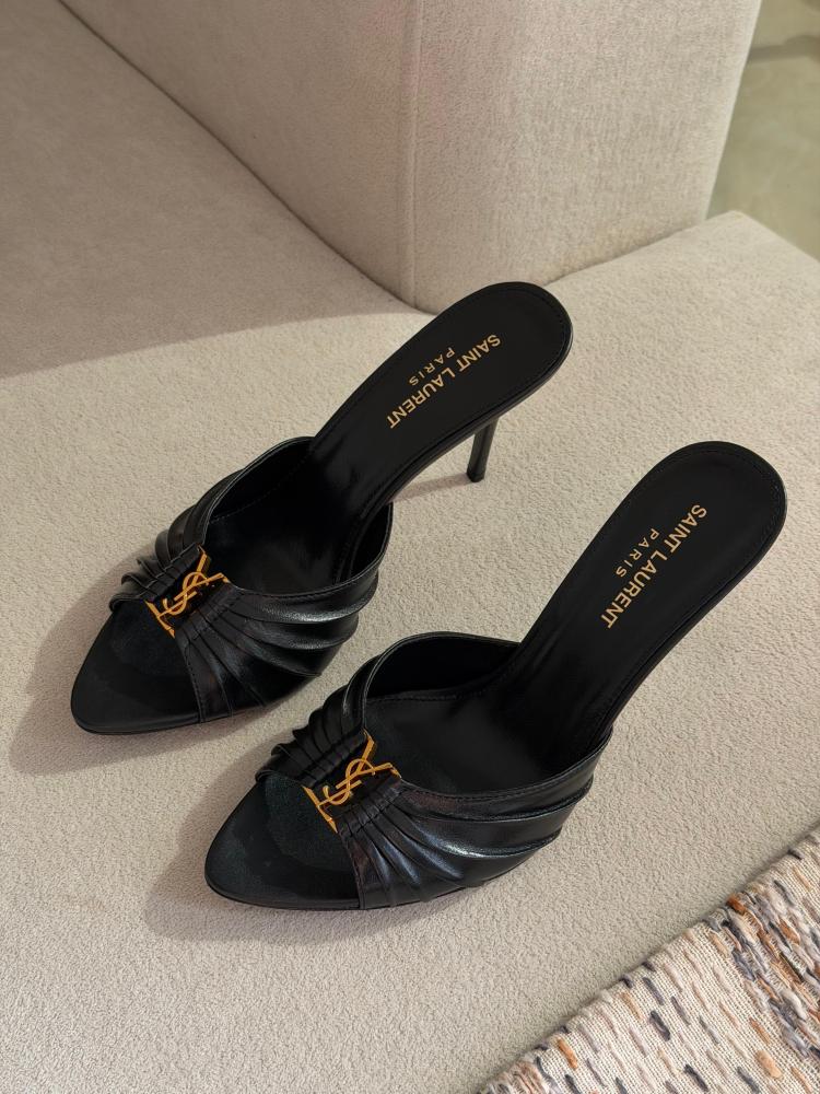 Saint Laurent YSL Pleated Mules Heels