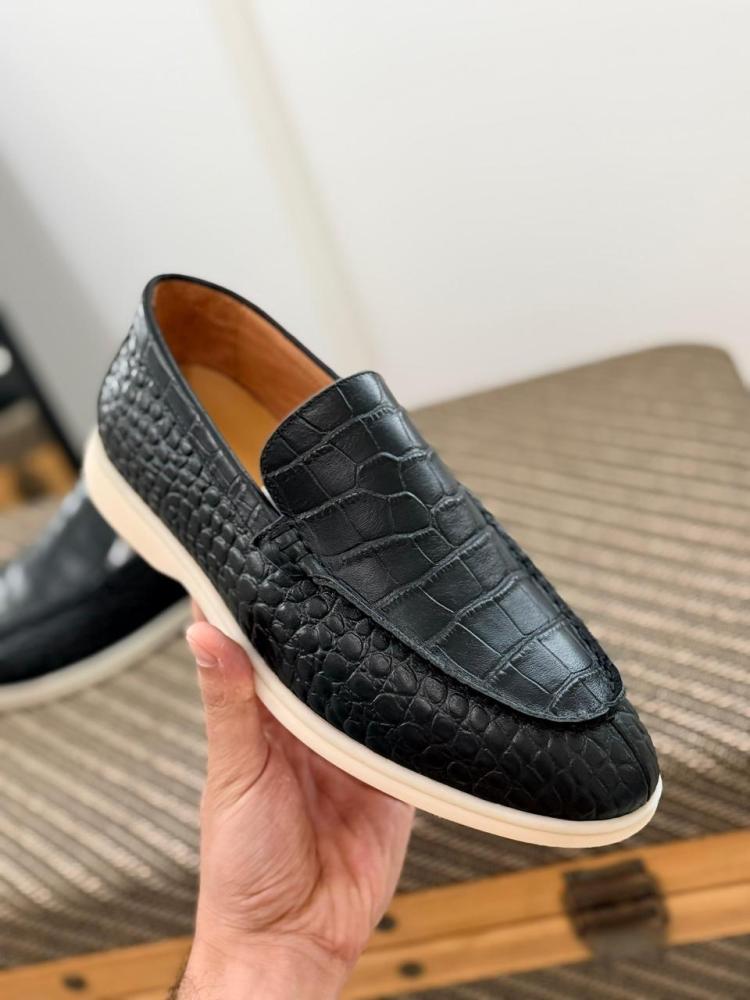 Loro Piana Crocodile Pattern Loafers
