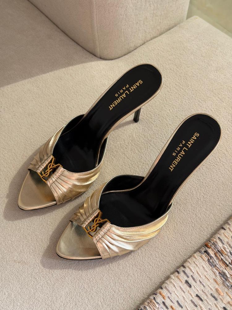 Saint Laurent YSL Pleated Mules Heels