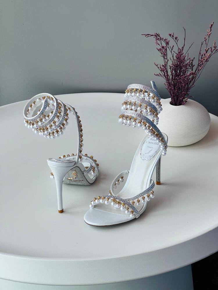 Rene Caovilla Pearl Crystal Spiral Sandals