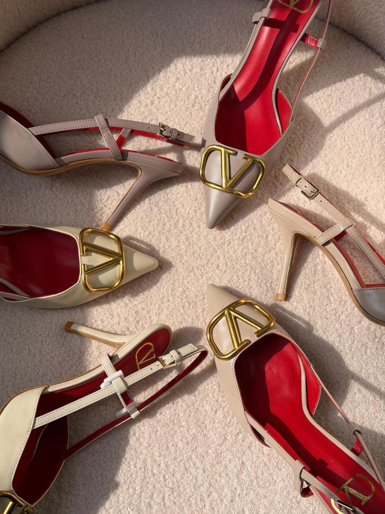 Valentino VLogo Slingback Beige Heels