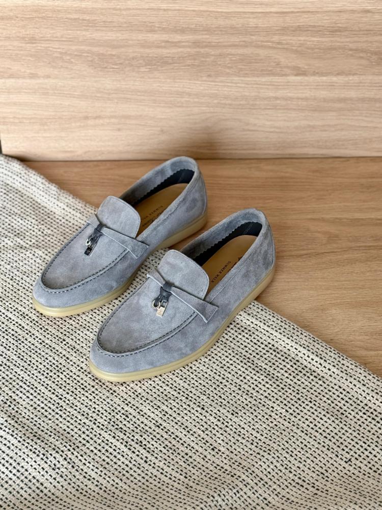 Loro Piana Summer Walk Suede Loafers – Grey