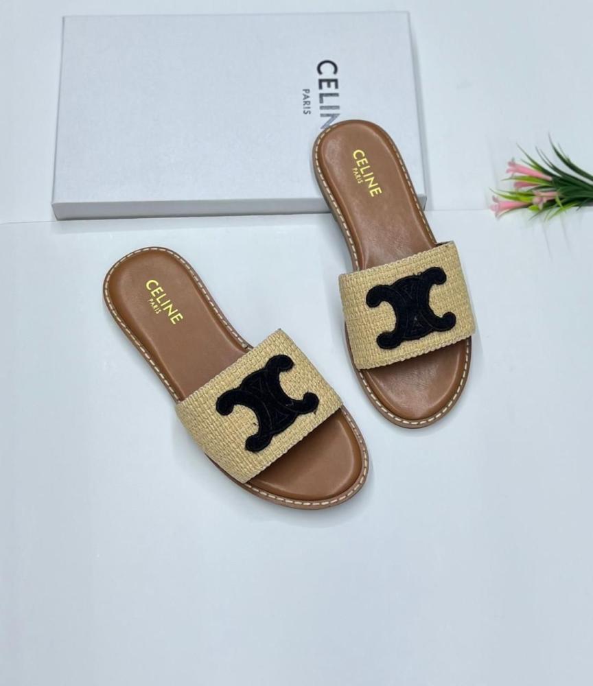 Celine Raffia Slide Sandals
