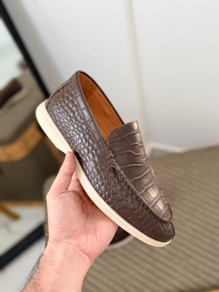 Loro Piana Crocodile Pattern Loafers