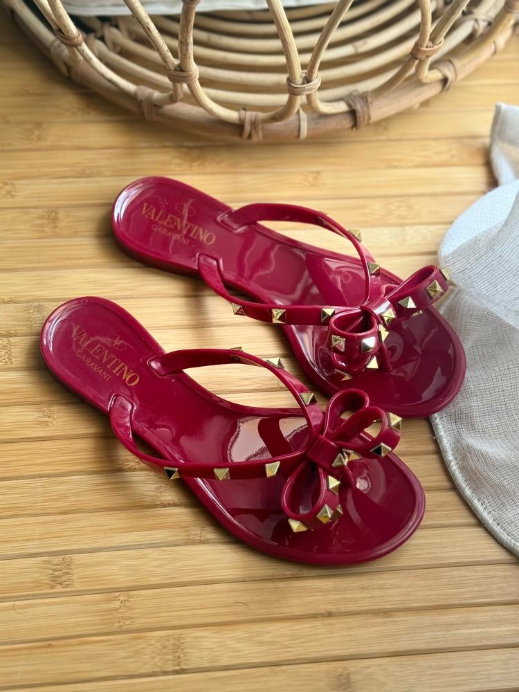 Valentino Rockstud Bow Jelly Thong Sandal