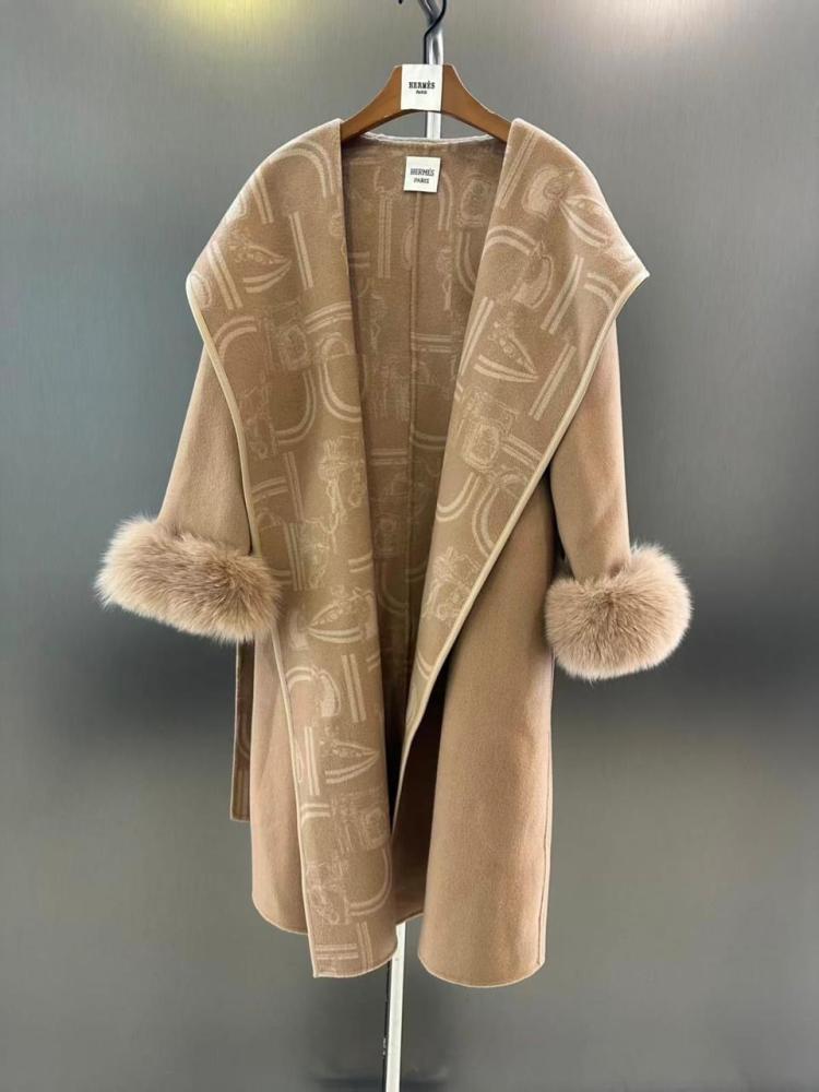 Hermes Winter Coat with Fur Cuffs