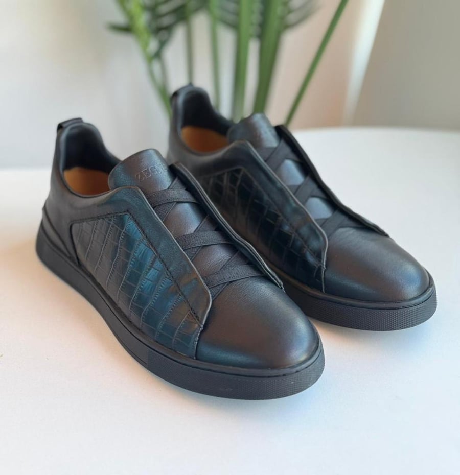 ZEGNA Triple Stitch Leather Sneakers