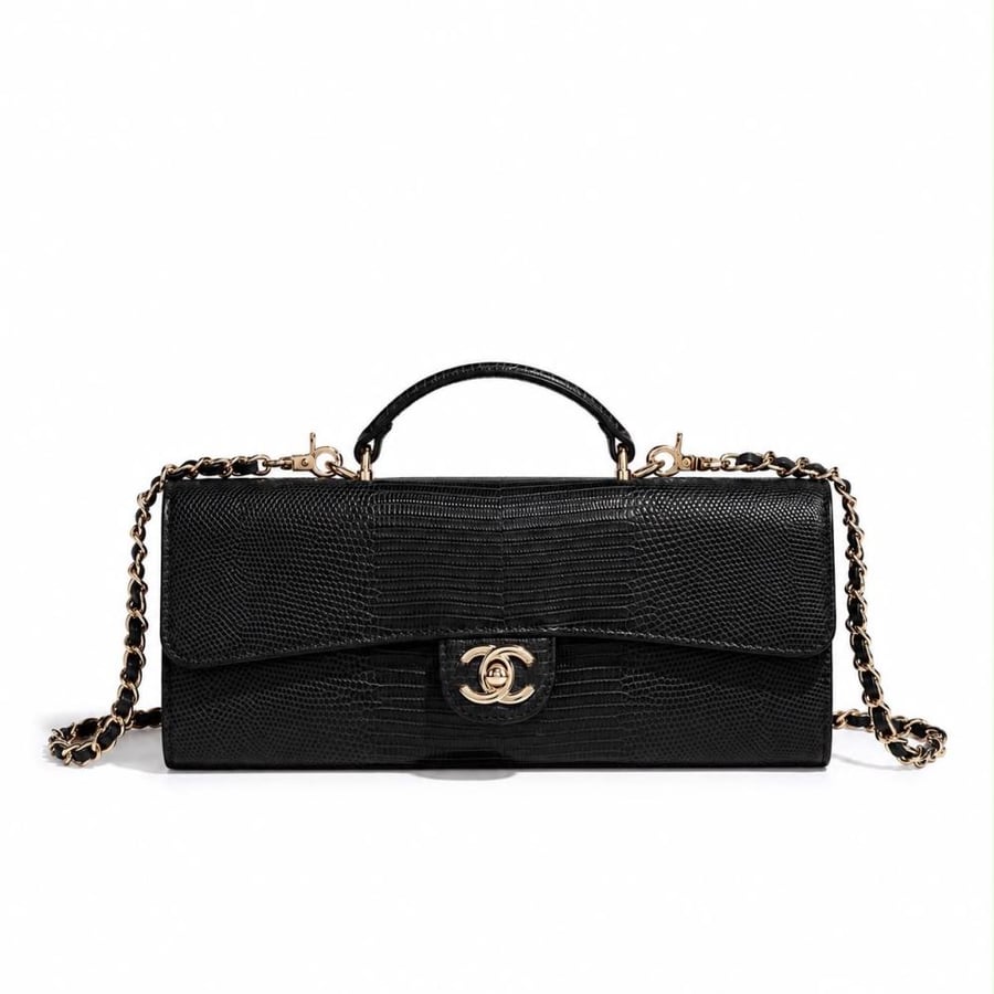 Chanel Lizard Long Flap Top Handle Bag