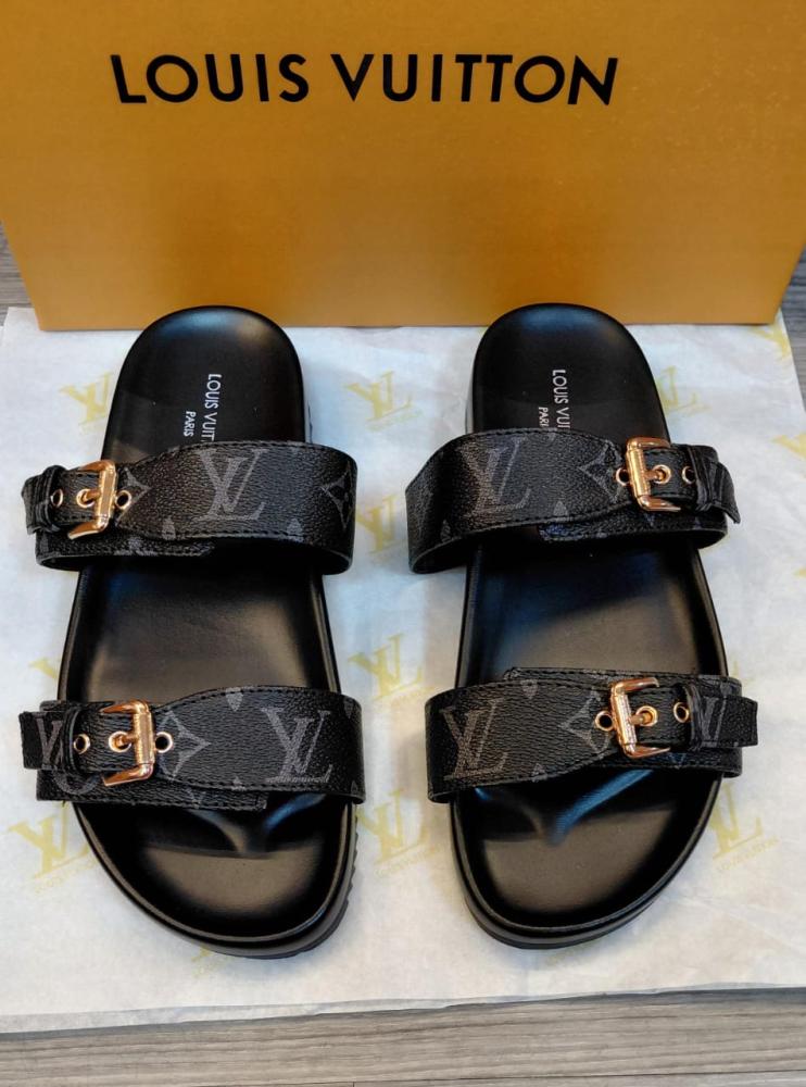 Louis Vuitton Monogram Buckle Slide Sandals