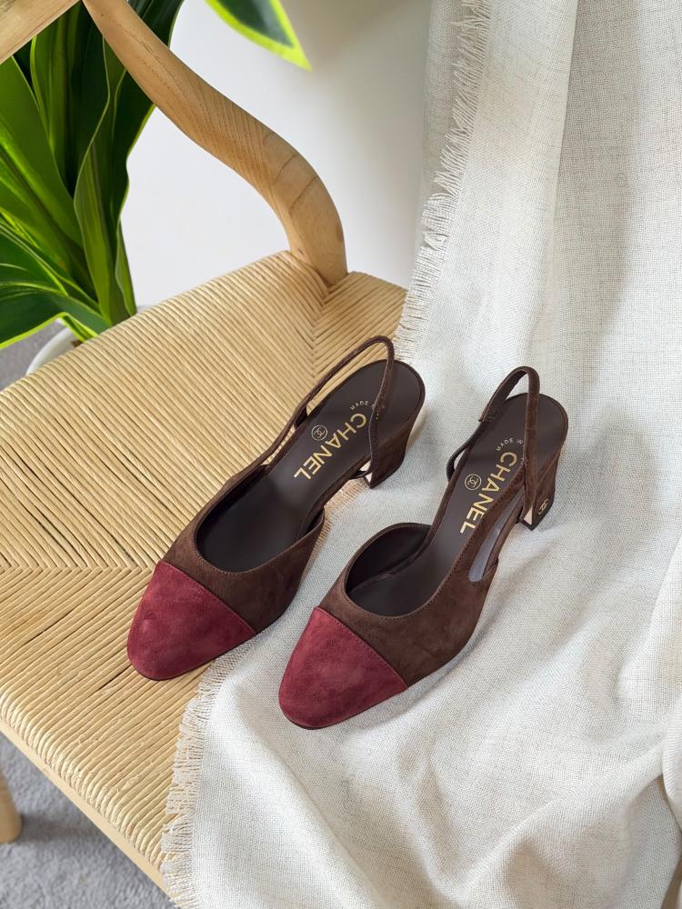 Chanel Cap Toe Slingback Block Heel