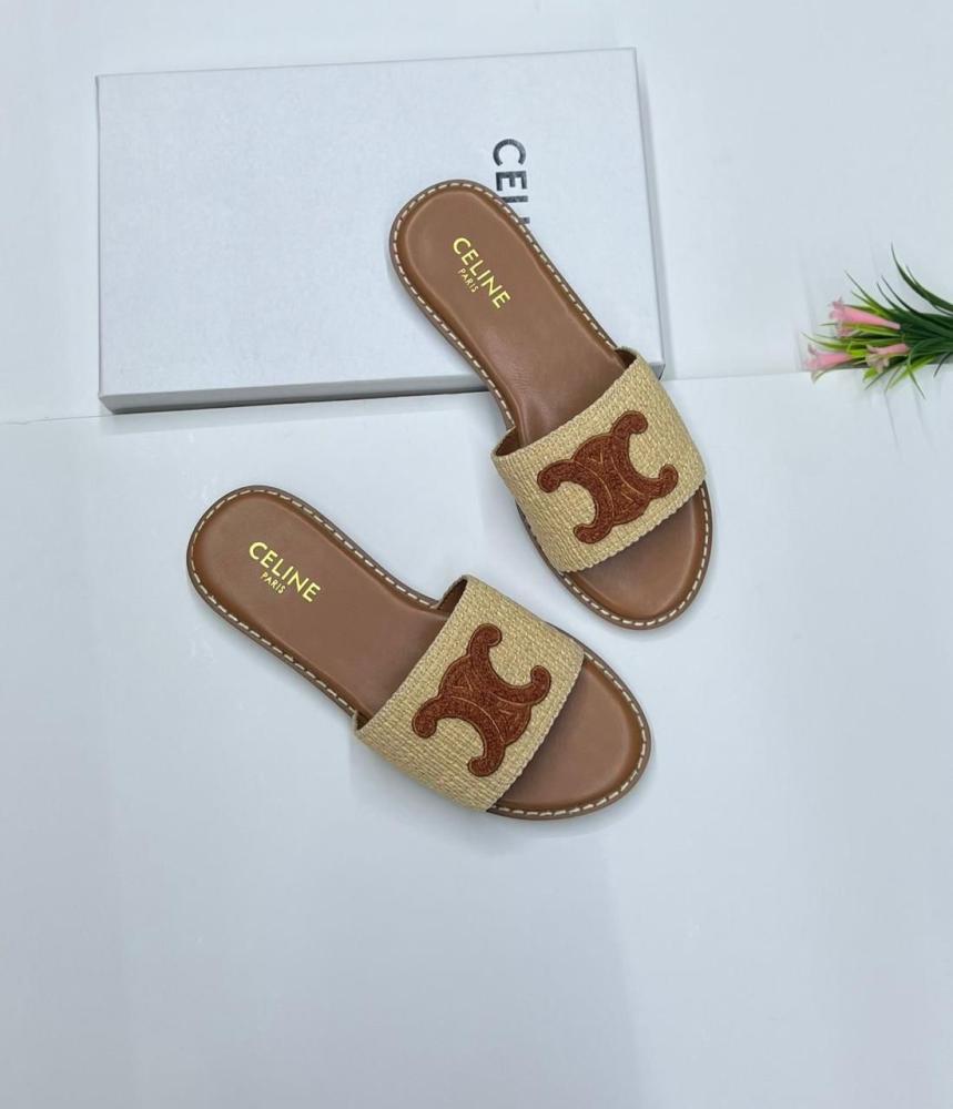 Celine Raffia Slide Sandals