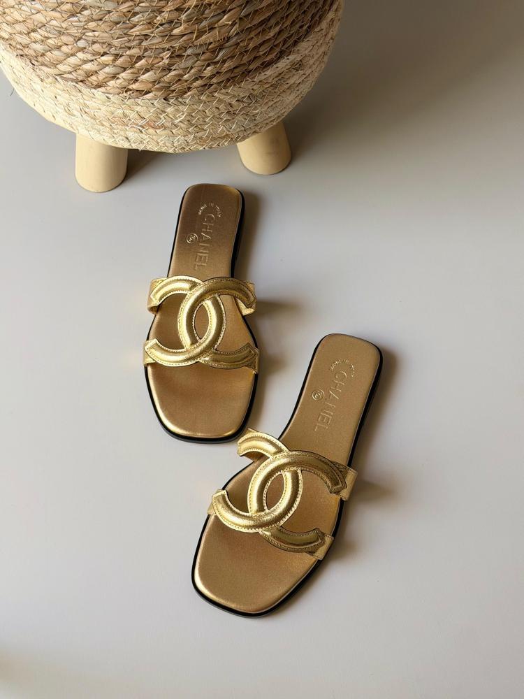Chanel CC Leather Slide Sandals