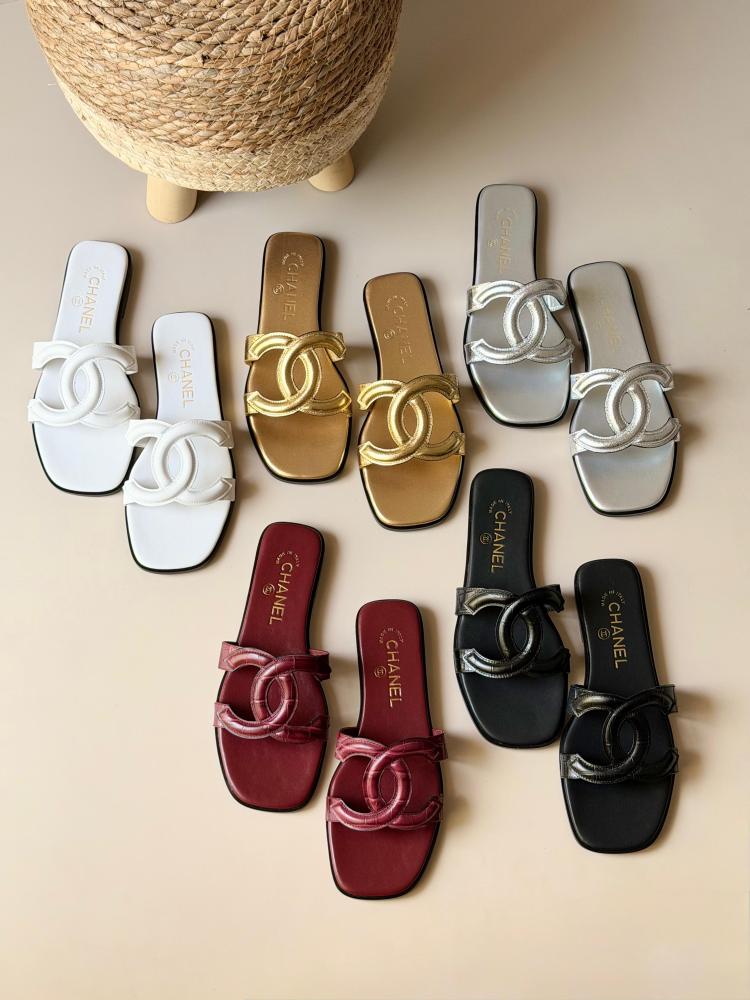Chanel CC Leather Slide Sandals