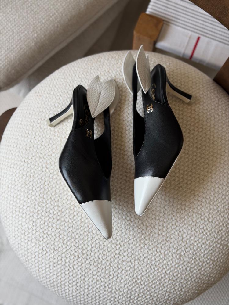 Chanel Leaf Accent Cap Toe Slingback Pump