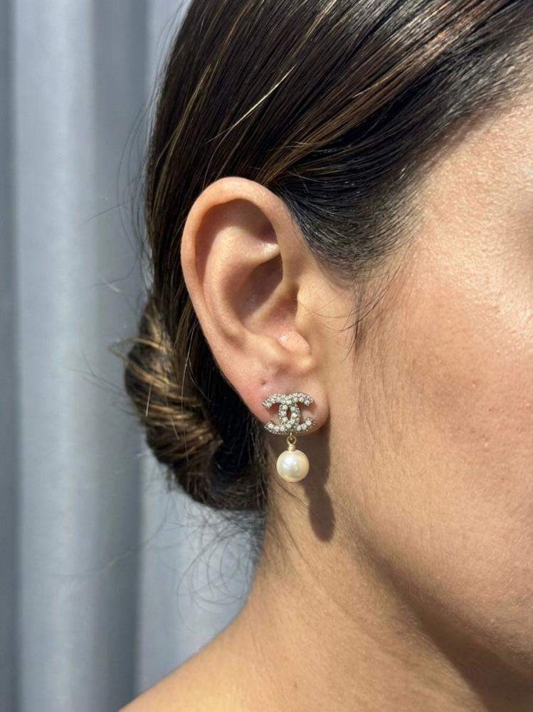 Chanel Crystal Pearl Drop Earrings