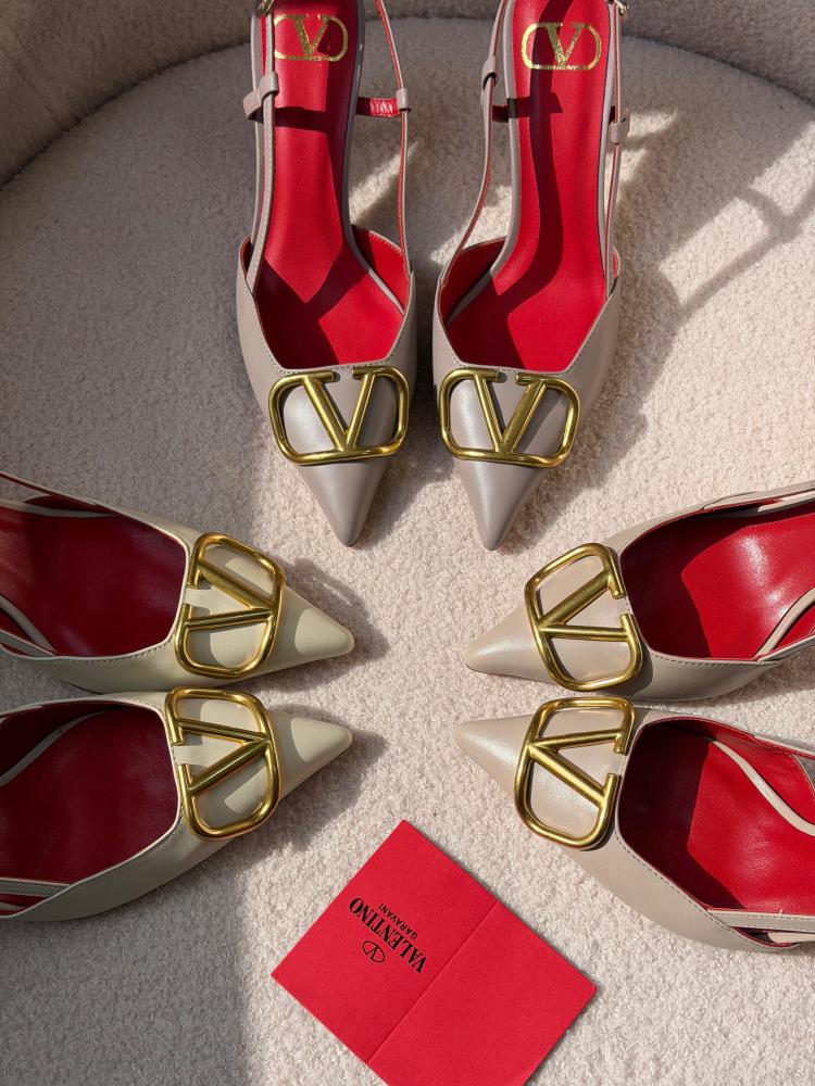 Valentino VLogo Slingback Beige Heels