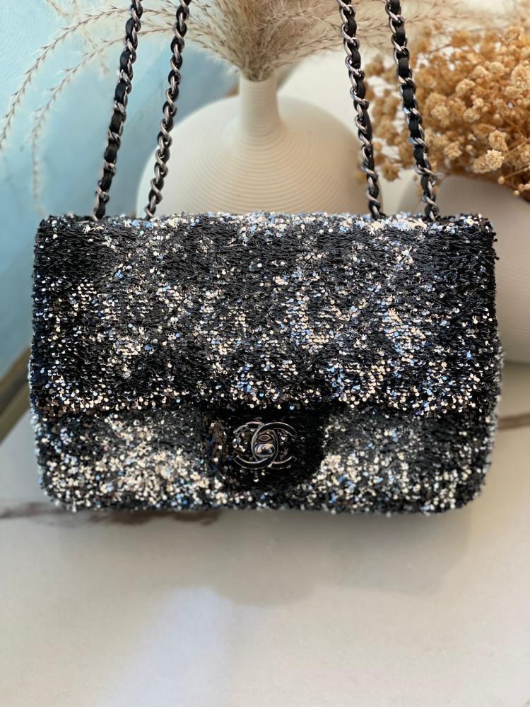 Chanel Silver Sequin Flap Bag