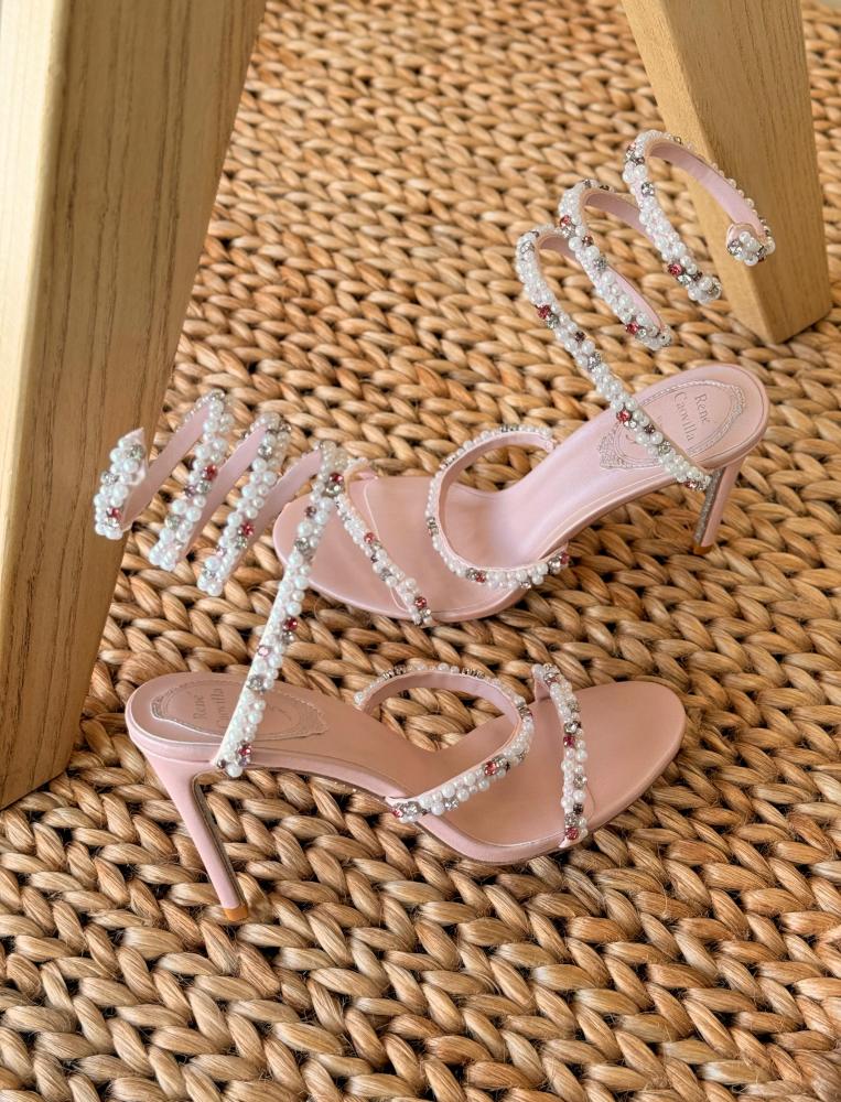 Rene Caovilla Crystal Spiral Heel Sandals