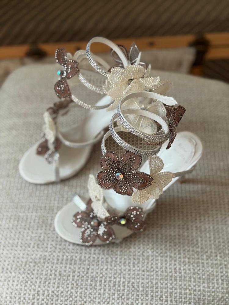 Rene Caovilla Floral Crystal High Heel Sandals