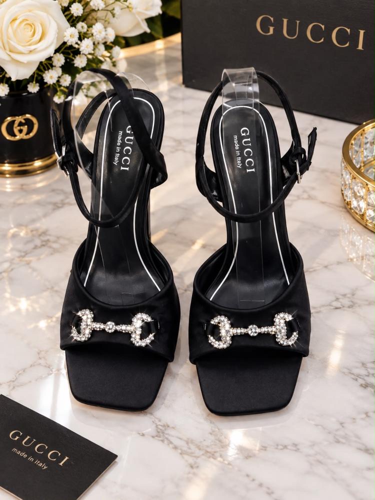 Gucci Horsebit Crystal Satin Sandal