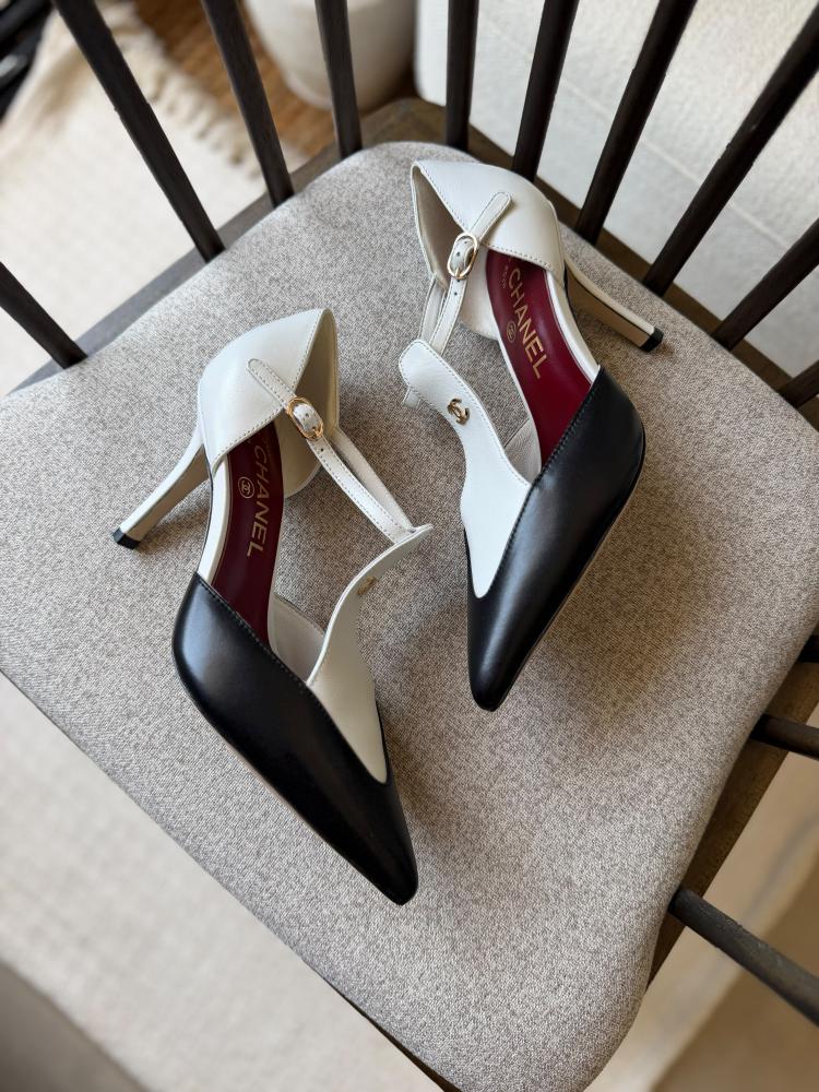 Chanel T-Strap Two-Tone Croc Heel Pump