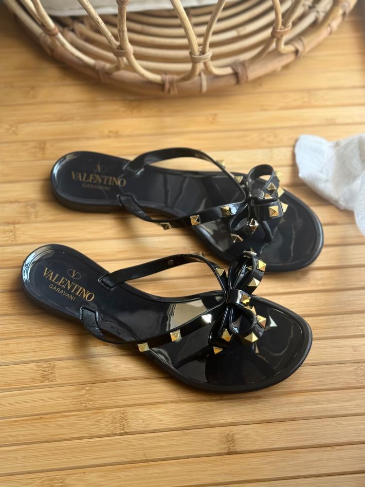 Valentino Rockstud Bow Jelly Thong Sandal