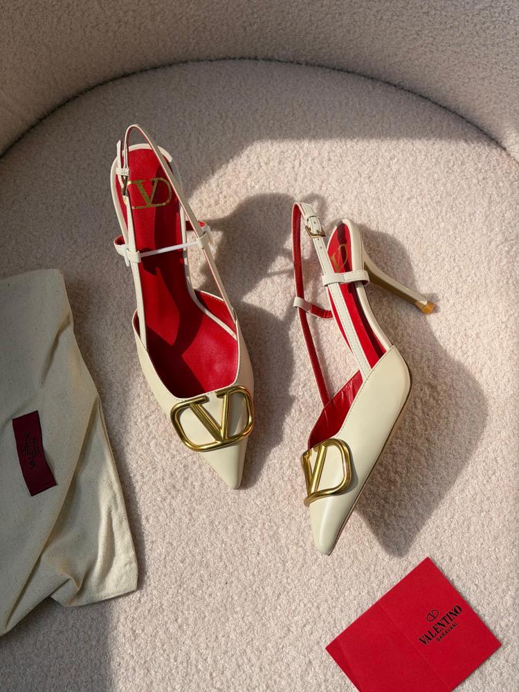Valentino VLogo Slingback Beige Heels