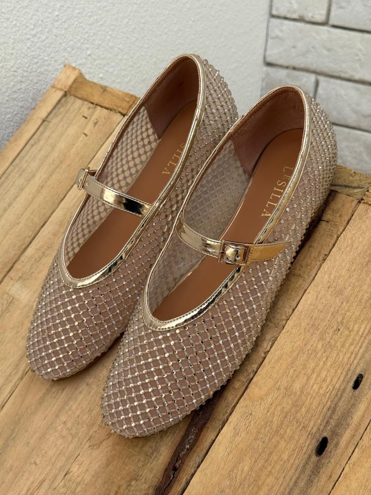 Lesilla Crystal Mesh Mary Jane Flats
