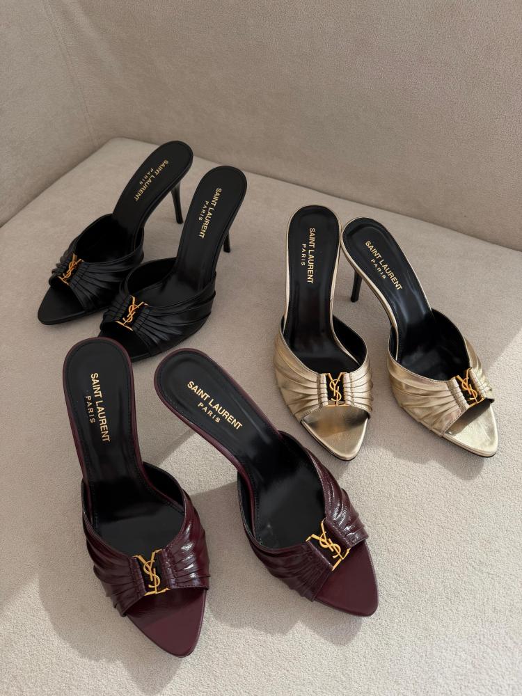 Saint Laurent YSL Pleated Mules Heels