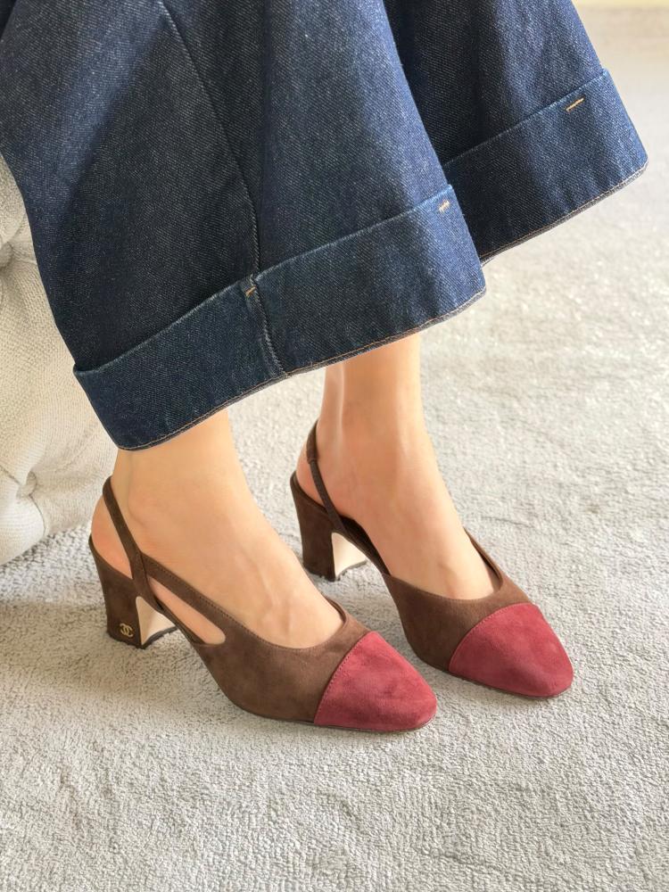 Chanel Cap Toe Slingback Block Heel