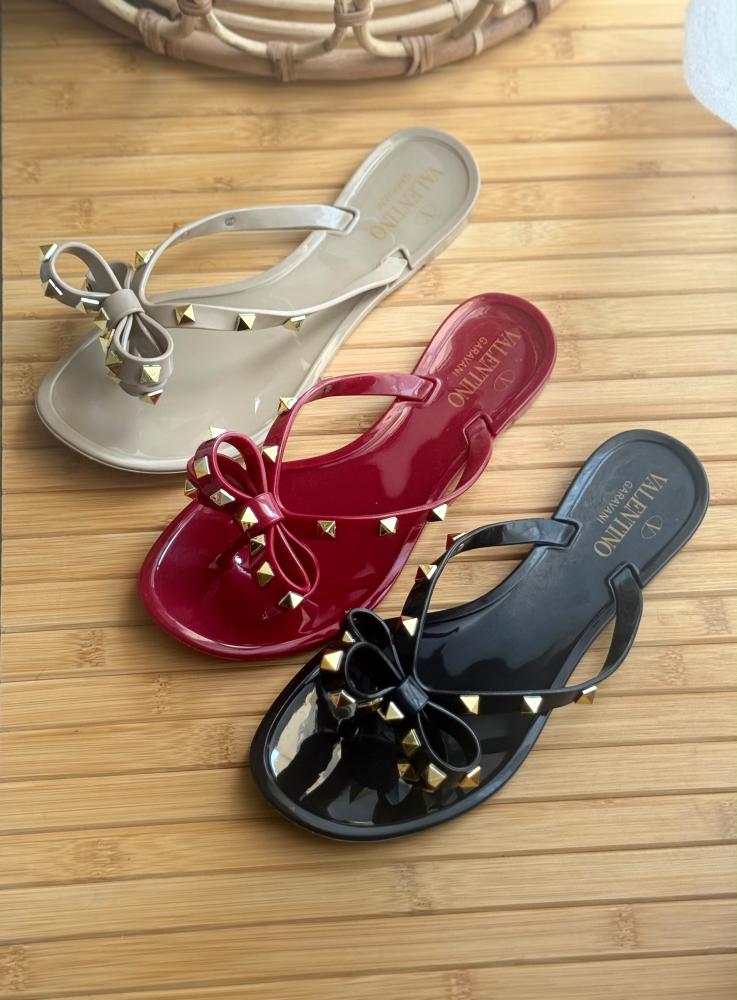 Valentino Rockstud Bow Jelly Thong Sandal