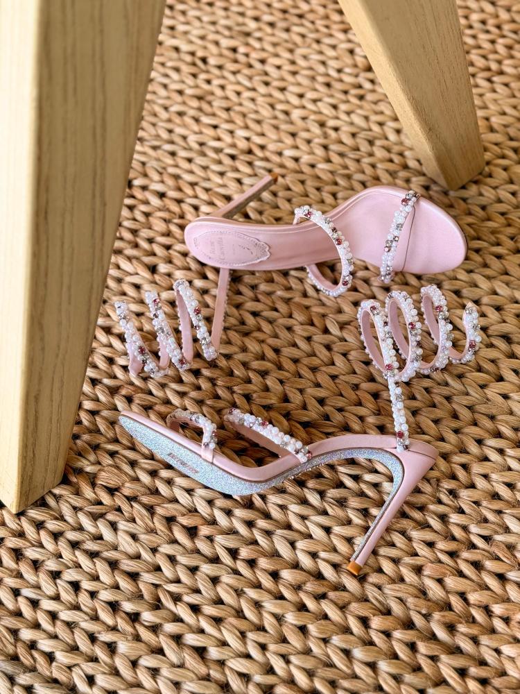 Rene Caovilla Crystal Spiral Heel Sandals