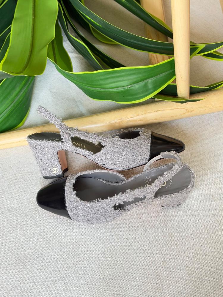 Chanel Tweed Cap Toe Slingback Block Heel