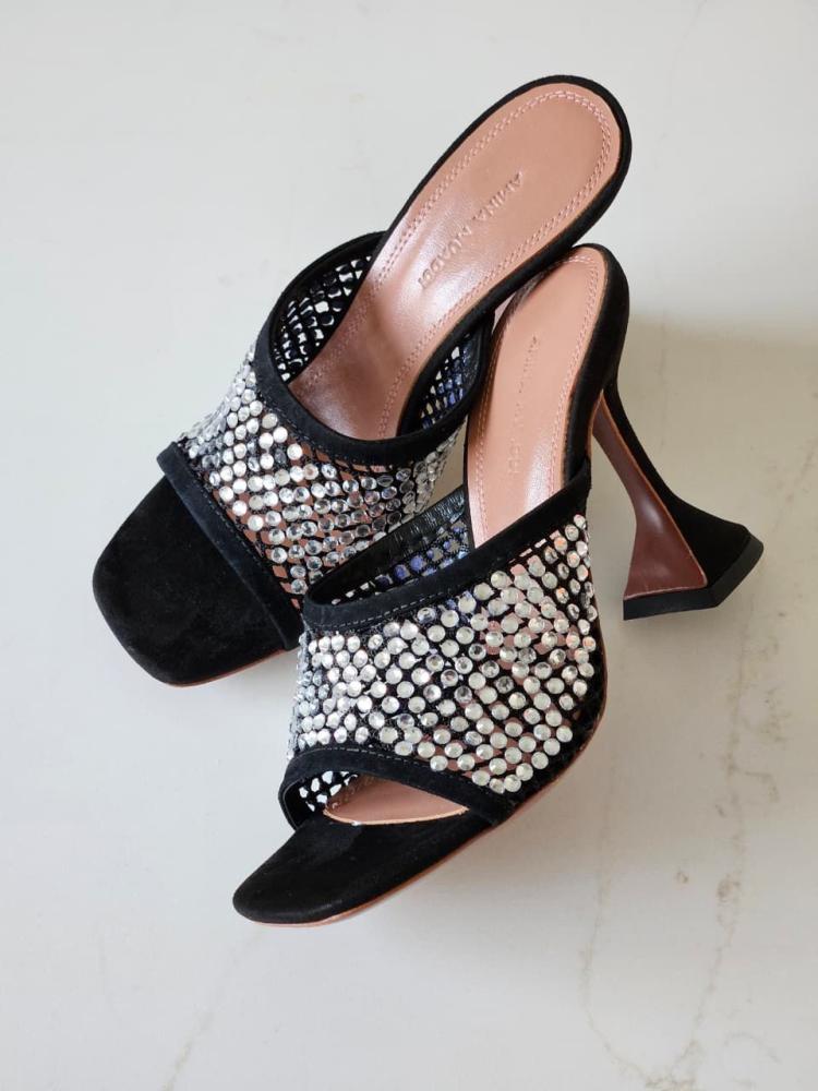 Amina Muaddi Crystal Heel Sandals