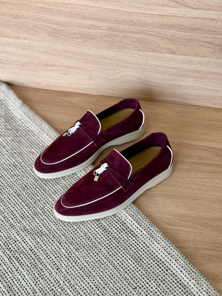 Loro Piana Summer Walk Velvet Loafers – Burgundy