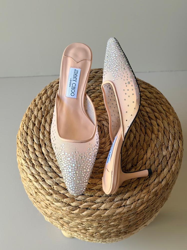 Jimmy Choo Crystal Mesh Mule Heels