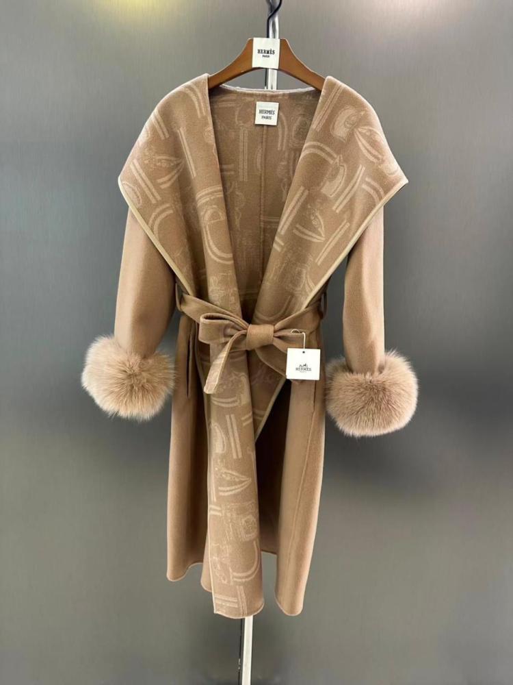 Hermes Winter Coat with Fur Cuffs