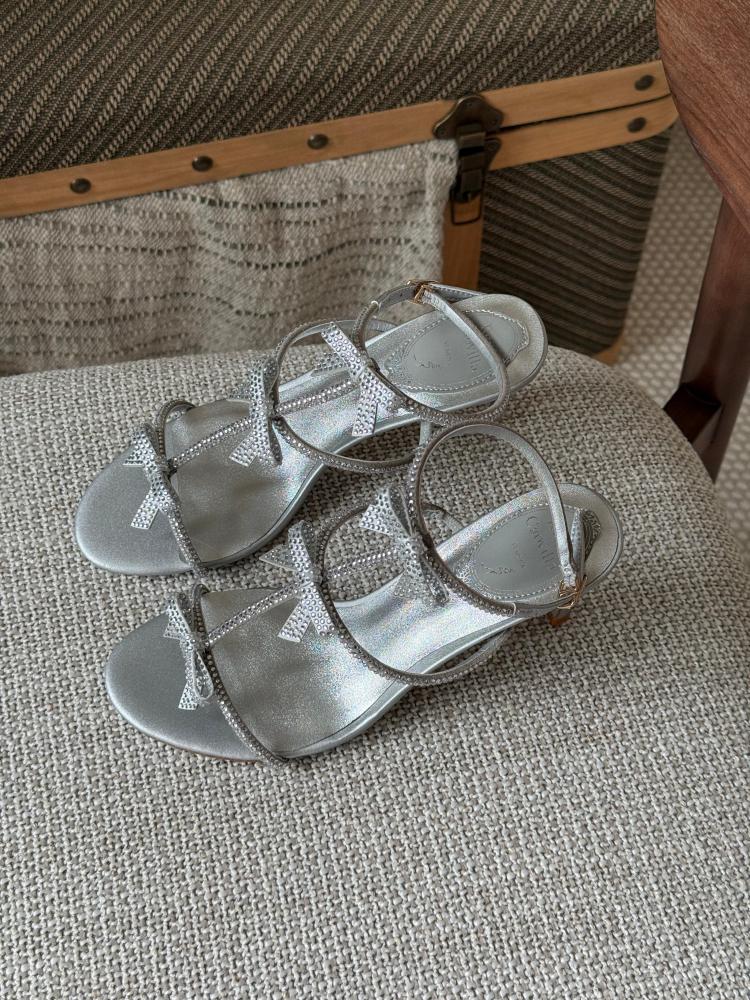 Rene Caovilla Crystal Bow Ankle Strap Sandals