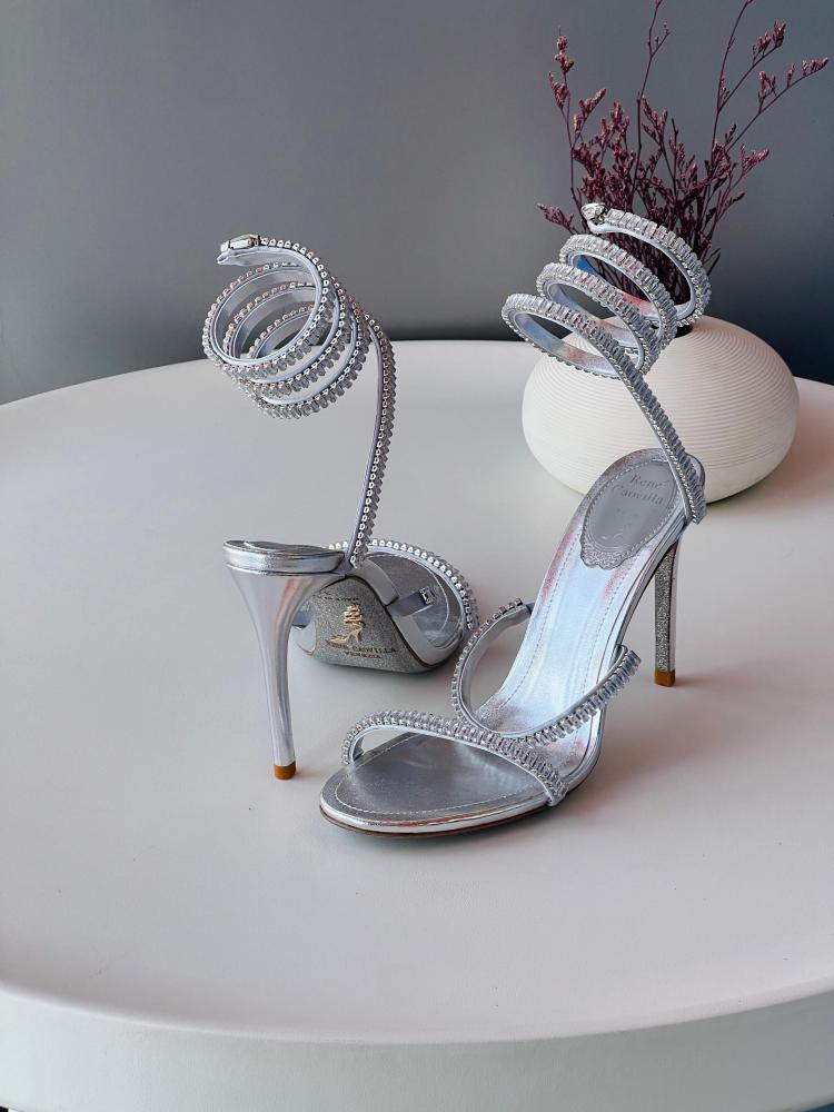 Rene Caovilla Silver Crystal Spiral Sandals