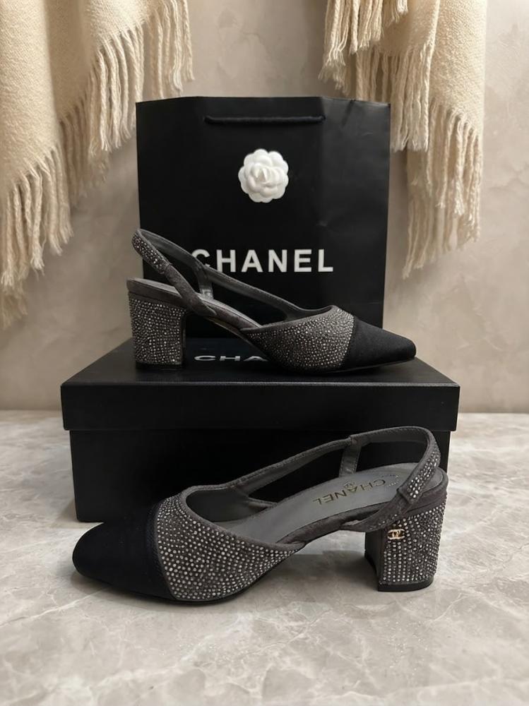 Chanel Crystal Slingback Block Heel Pump